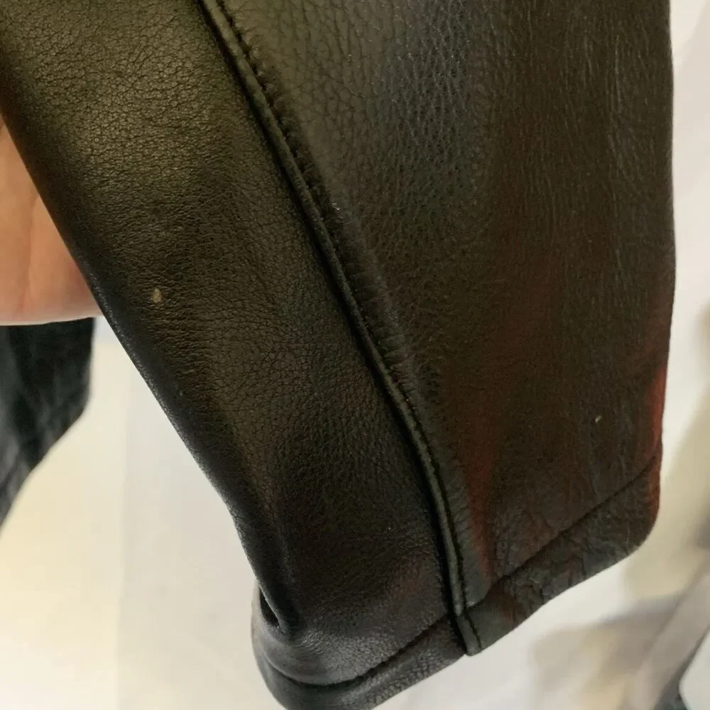 Vintage Marc New York Men’s Black Leather Jacket XL Button Front Coat Heavy Y2K